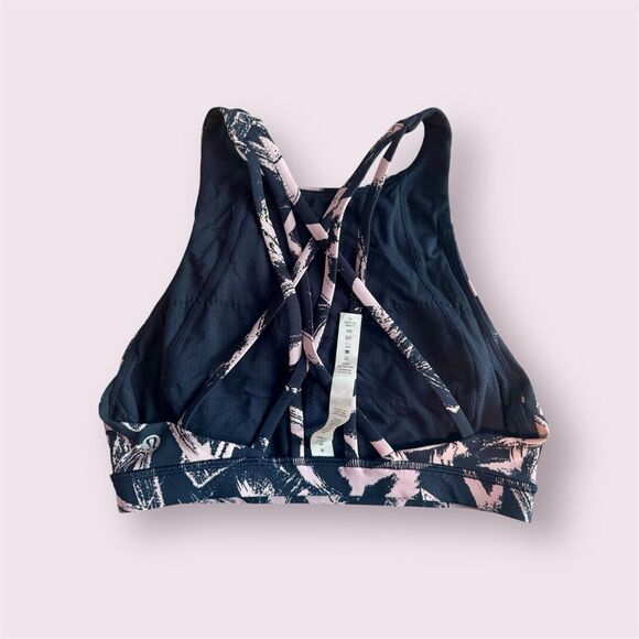 LULULEMON High Neck Energy Bra Black Pink Logo Print 4 - Picture 2 of 3